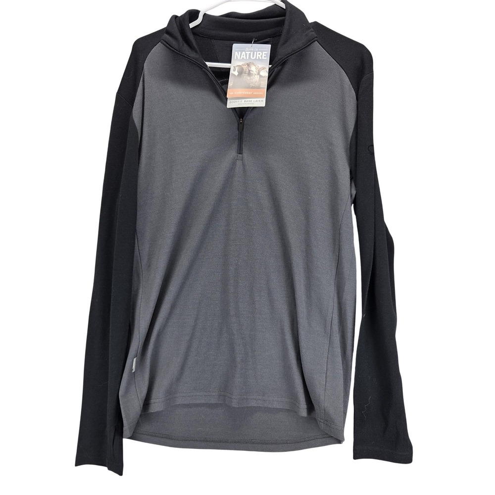 Icebreaker Pullover Mens Medium Gray Bodyfit 2601/4 Zip Merino Wool Base Layer